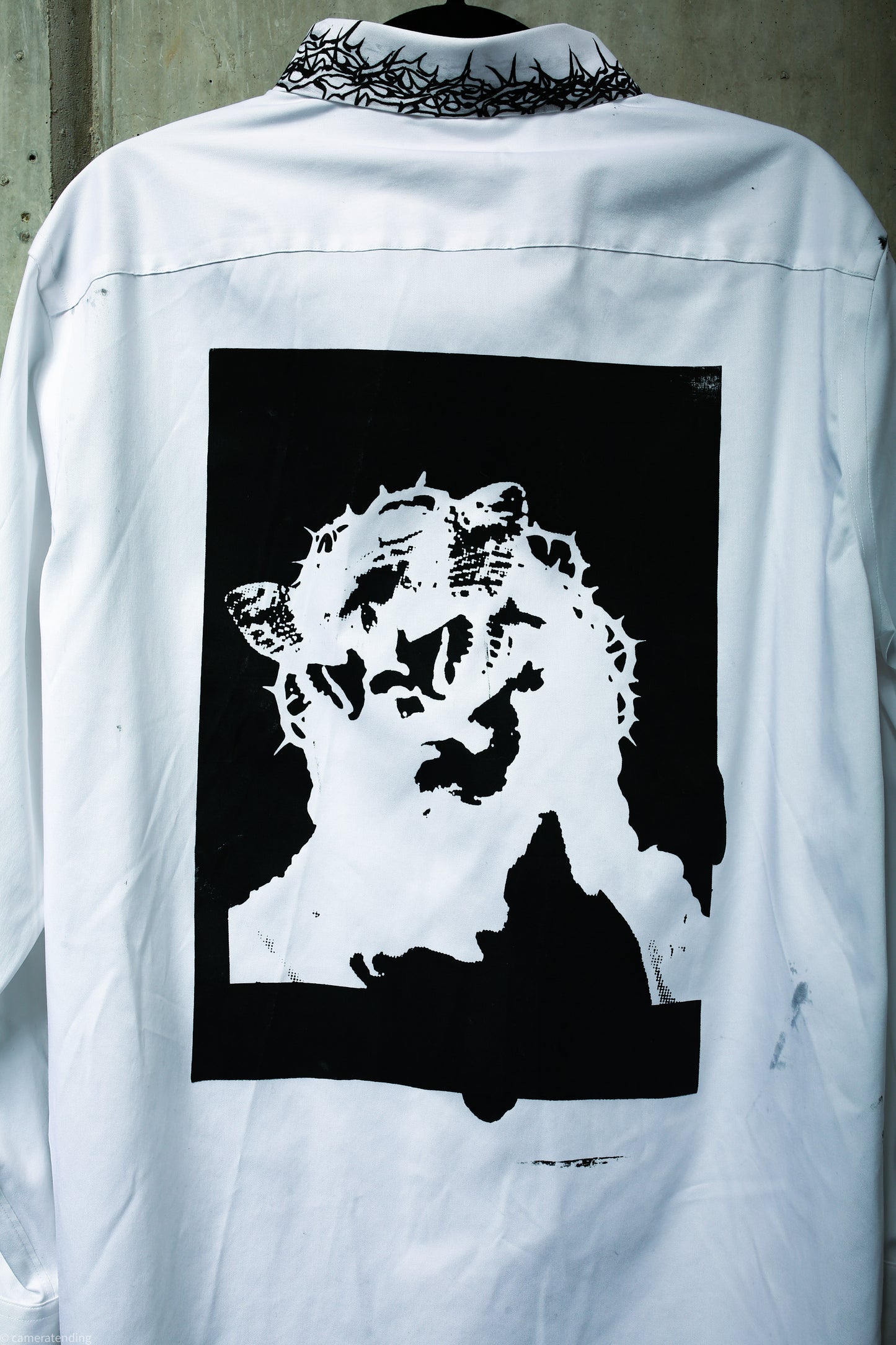 Death Moth Jesus - Painted Vintage Dress Shirt