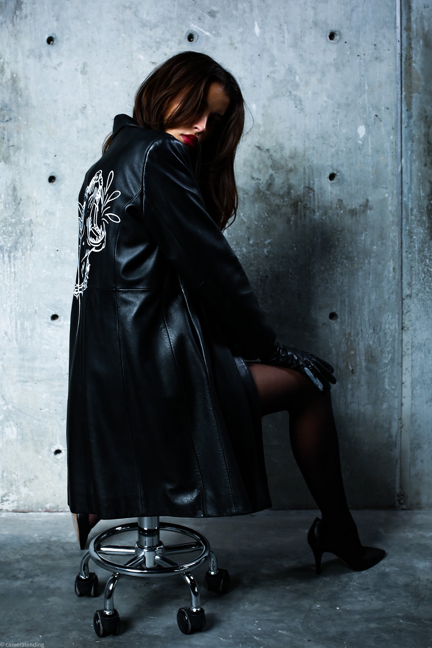 Crying Doberman - Genuine Lamb Skin Trench Coat