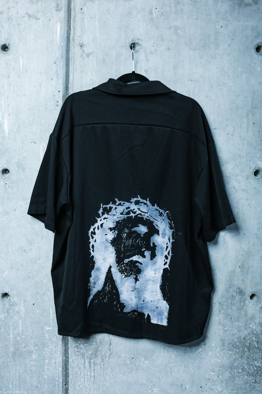 Painted Jesus - Black Short Sleeve Button Up