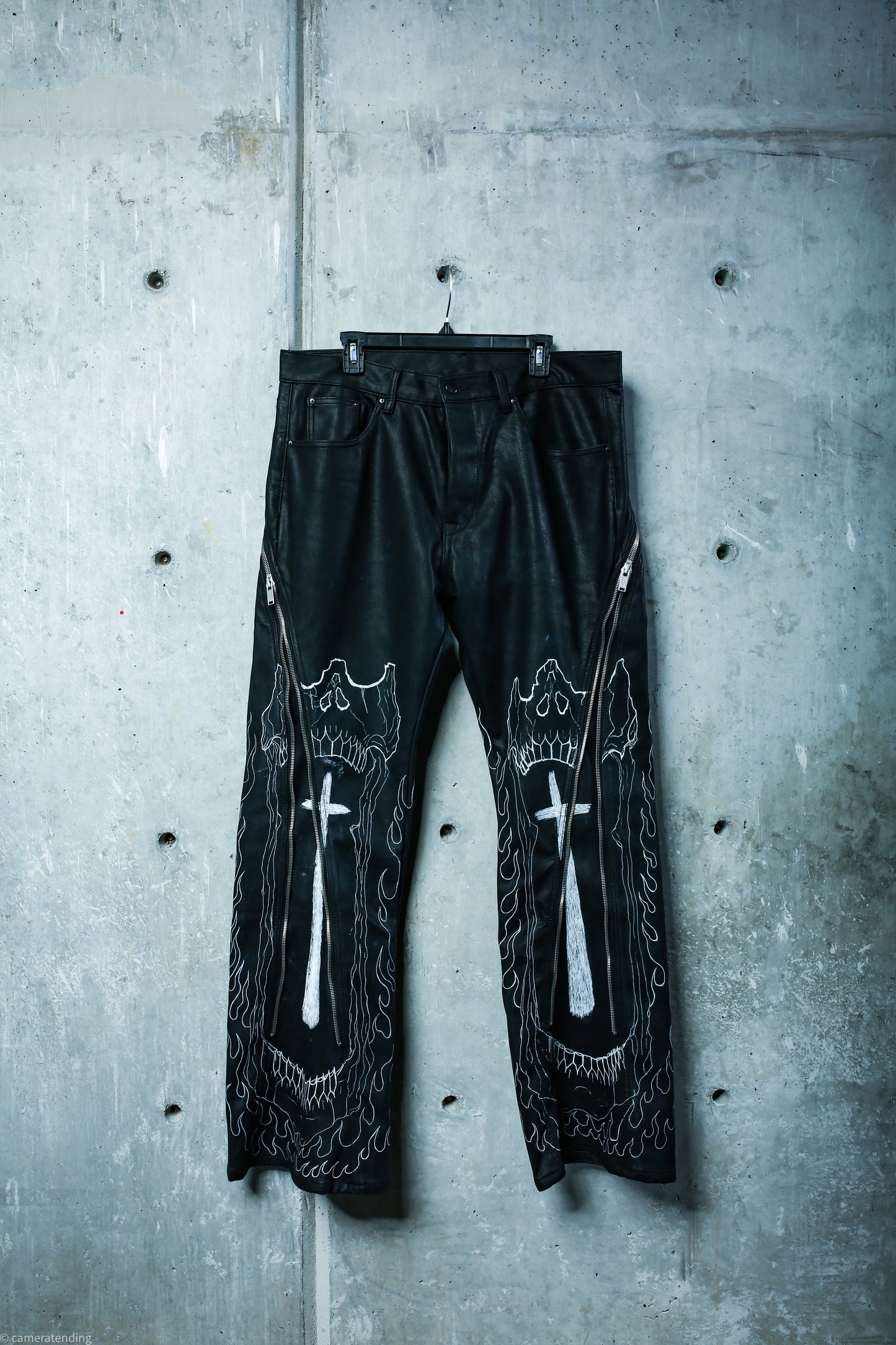 Art Meets Fashion - Hand Painted Leather Flare Pants