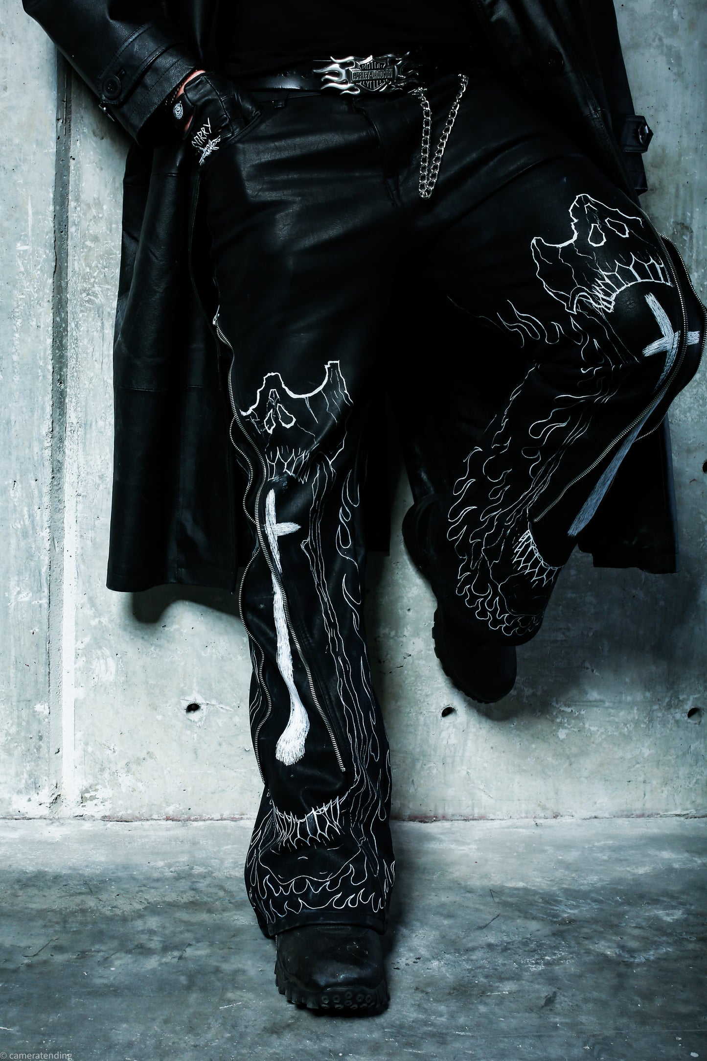 Art Meets Fashion - Hand Painted Leather Flare Pants
