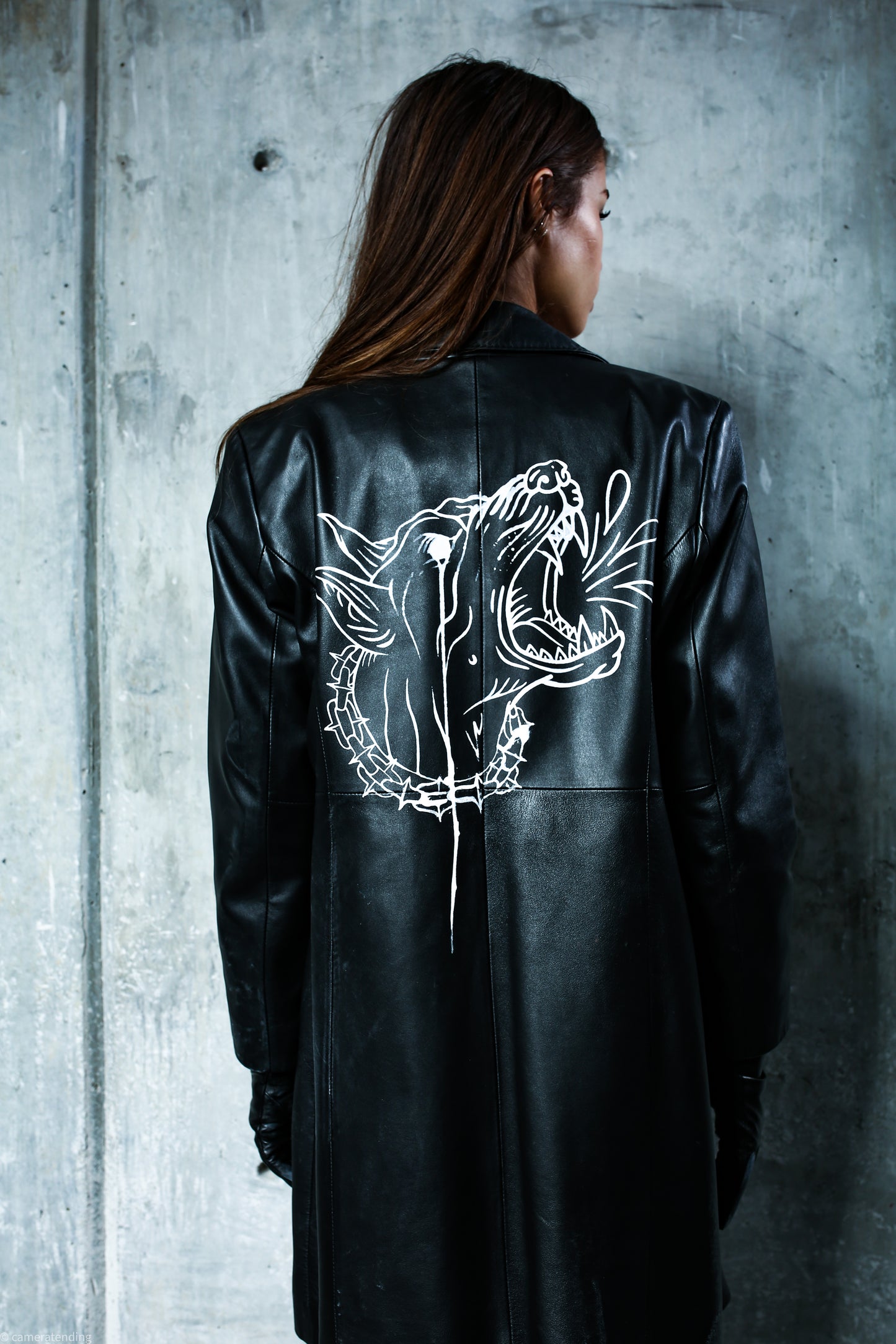 Crying Doberman - Genuine Lamb Skin Trench Coat
